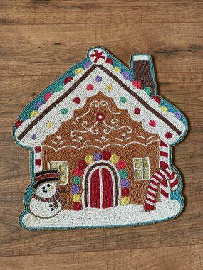 NWT beaded GINGERBREAD HOUSE World Market placemat NEW holiday Christmas decor